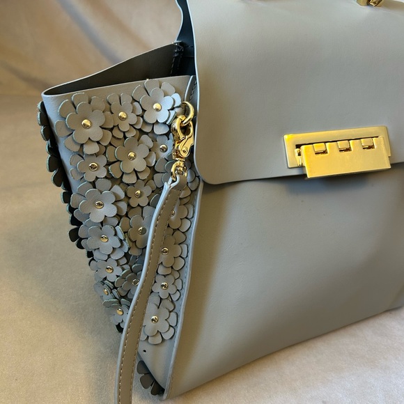 Zac Posen Light Gray Floral-Appliqué Top-Handle Satchel - Picture 3 of 6